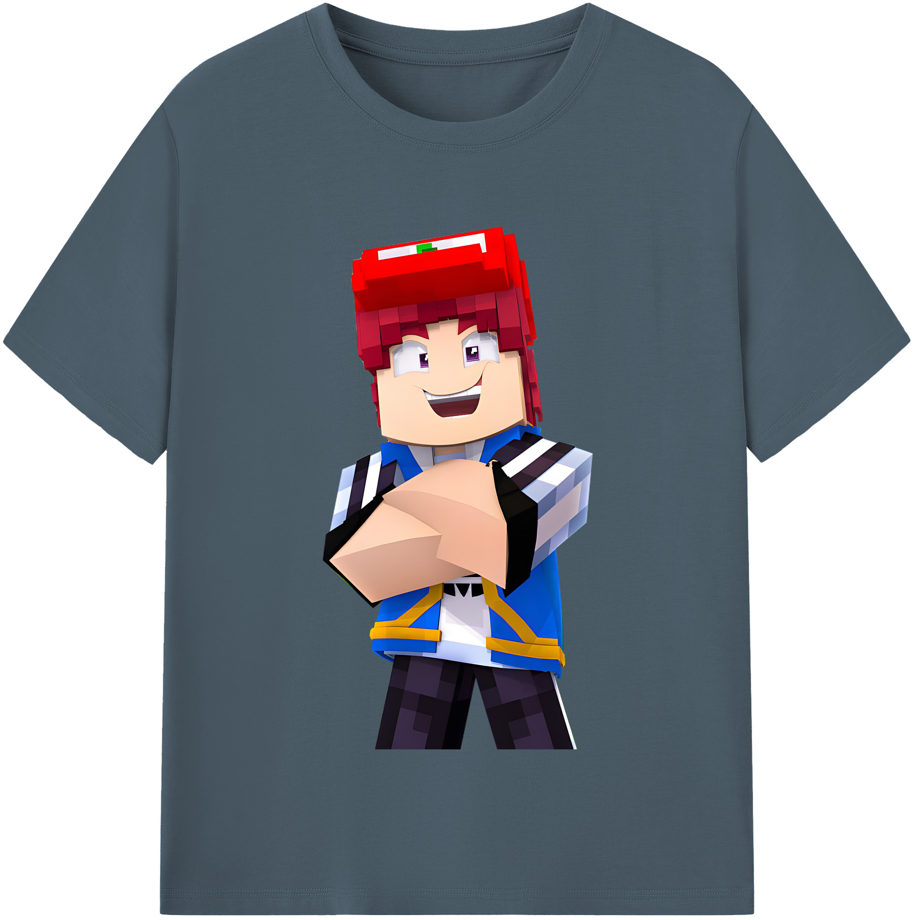 （画像用） マインクラフト ブロックの世界 Minecraft MC Block world 綿100％半袖Tシャツ（フロントプリント）